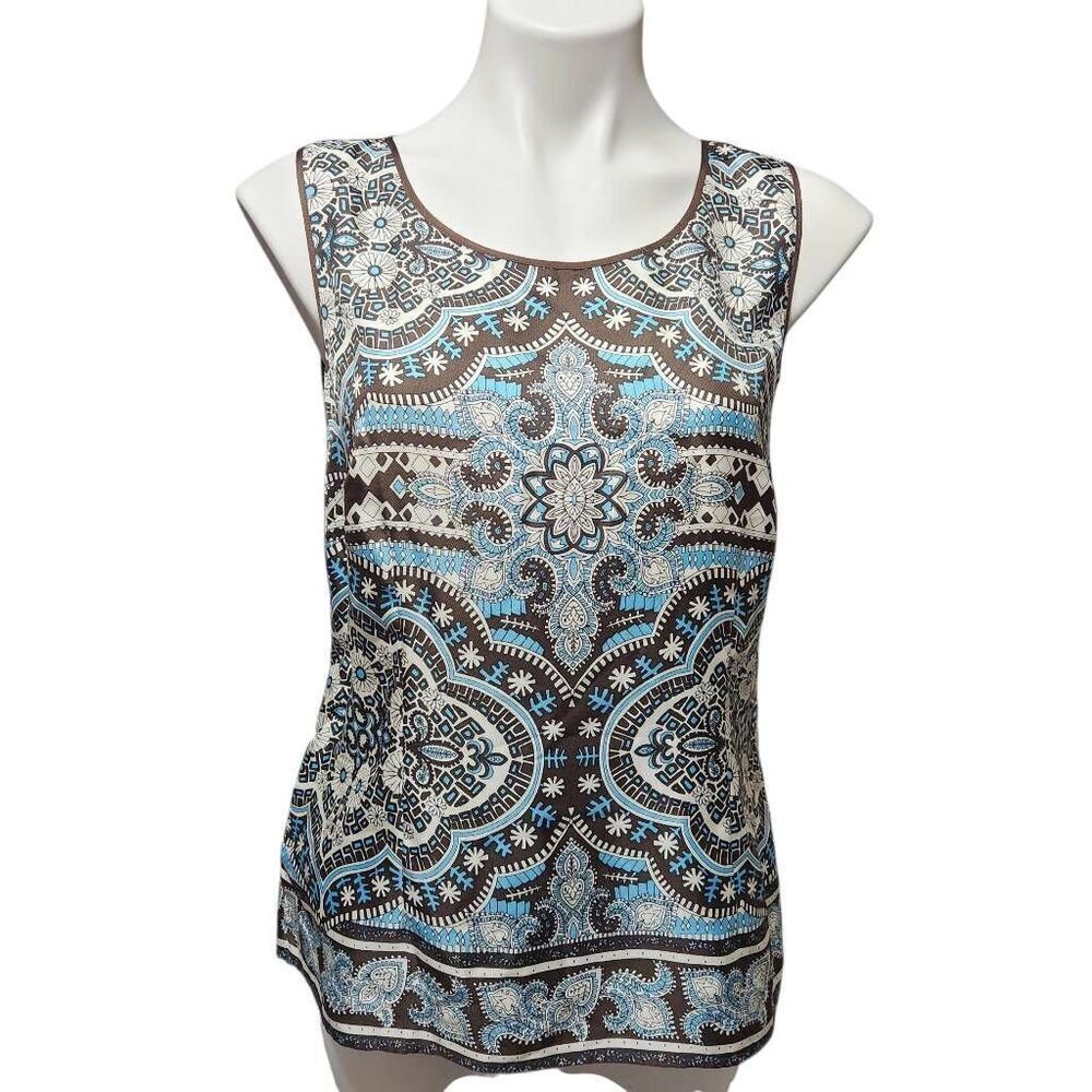 Ann Taylor Sleeveless Printed Shell in Blue, Brown, White
